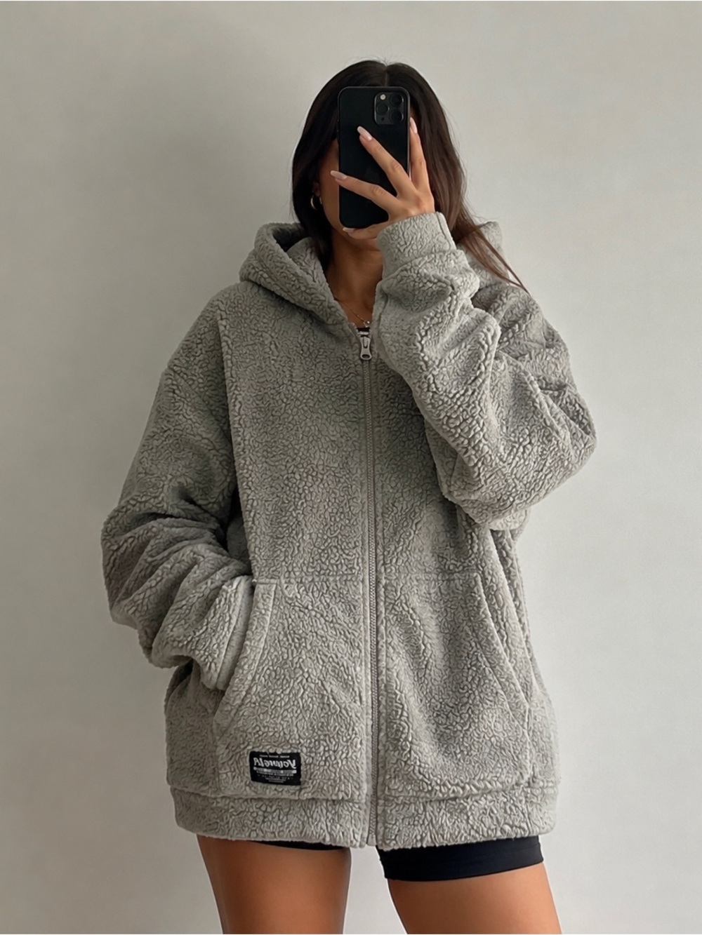 YoungLA Gray Sherpa Fleece Full Zip Hoodie – Size L